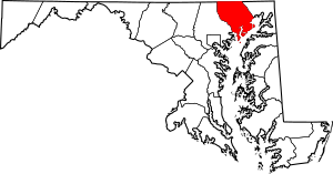 Map of Maryland highlighting Harford County