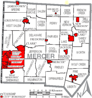Map of Mercer County Pennsylvania With Municipal and Township Labels