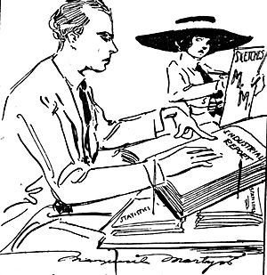 Marguerite Martyn self-sketch of her with Iola, Kansas, city commissioner
