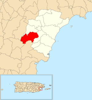 Location of Mariana within the municipality of Humacao shown in red