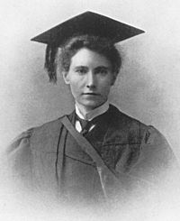 Black and white portrait photograph of Marion Gilchrist in graduation attire, 1894