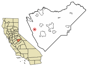 Location of Hornitos in Mariposa County, California.