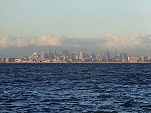 Metro Manila view from Manila Bay - Makati and Pasay (Fort San Felipe, Cavite City; 2017-04-03)