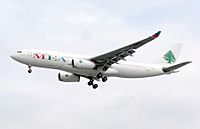 Middle East Airlines A330-243 (F-OMEA) landing at London Heathrow Airport