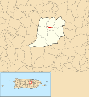 Location of Naranjito barrio-pueblo within the municipality of Naranjito shown in red