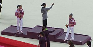 Olympic women's individual all-around artistic gymnastics medal ceremony (cropped)