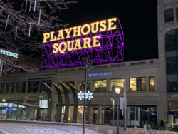 Playhouse Square sign at night