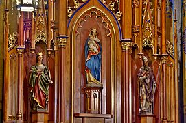 Saint Mary of the Assumption (German Village, C-bus, Ohio) - reredos, detail, St. Catherine of Alexandria, the Blessed Virgin Mary, St. Boniface