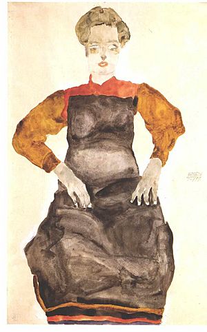 Schiele - Sitzendes Mädchen mit schwarzer Schürze - 1911
