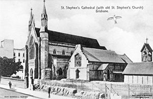 StateLibQld 2 196735 St. Stephen's Cathedral and 'old' St. Stephen's Church, from Elizabeth Street, Brisbane