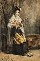 1878 Ramon Alorda Pérez painting, Woman with bandurria