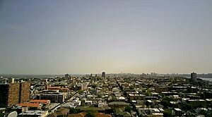 Aerial shot of the city facing north, taken from its southern border at Washington Park