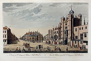 A View of St James Palace, Pall Mall etc by Thomas Bowles, published 1763