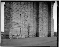 Base of Brooklyn Tower. Jet Lowe, photographer, 1982. - Brooklyn Bridge, Spanning East River between Park Row, Manhattan and Sands Street, Brooklyn, New York, New York County, NY HAER NY,31-NEYO,90-26