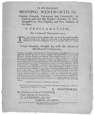 Benning Wentworth governor Thanksgiving Proclamation