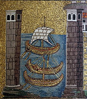 Byzantine ships - Harbor of Classe mosaic - Sant'Apollinare Nuovo - Ravenna 2016
