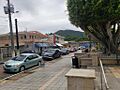 Cars parked around the plaza in Maunabo barrio-pueblo, Puerto Rico