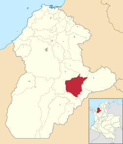 Location of the municipality and town of Buenavista, Córdoba in the Córdoba Department of Colombia.