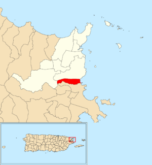 Location of Demajagua within the municipality of Fajardo shown in red