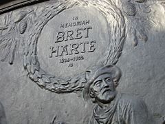Detail of Bret Harte sculpture