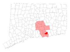 Essex's location within Middlesex County and Connecticut