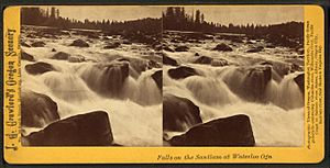 Historic stereoscope image of the Santiam River at Waterloo