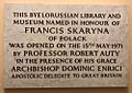Francis Skaryna Library Plaque Entrance