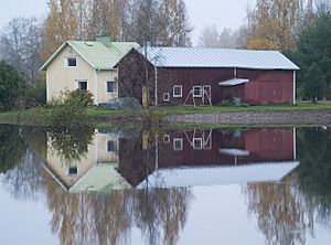 House surrounded by flood Ilmajoki Finland