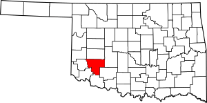 Map of Oklahoma highlighting Kiowa County