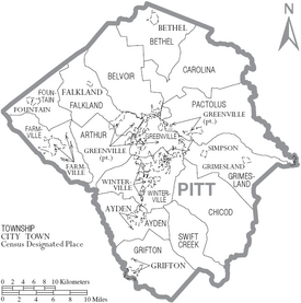 Map of Pitt County North Carolina With Municipal and Township Labels