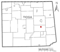 Map of Tioga County Highlighting Putnam Township