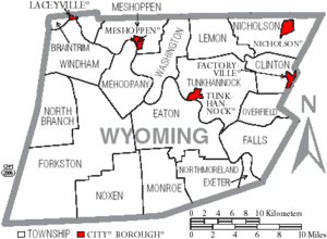 Map of Wyoming County Pennsylvania With Municipal and Township Labels