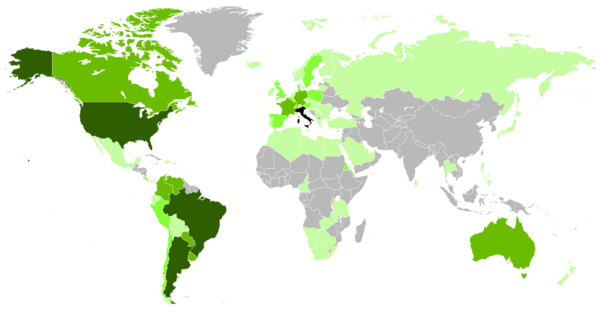 Map of the Italian Diaspora in the World