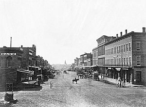 Massachusetts Avenue, Lawrence, Kansas, 38 miles west of Missouri River. (Boston Public Library) (cropped)