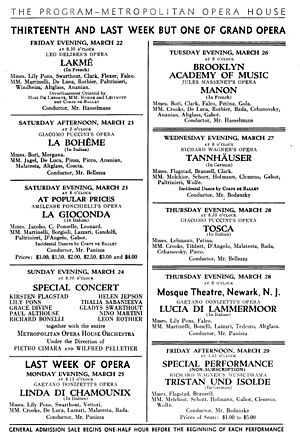 Metropolitan Opera Schedule March 22-29, 1935