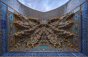 One of the iwan ceilings of Fatima Masumeh Shrine in atabki sahn, Qom, Iran