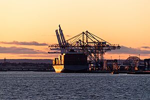 Port Jersey container ship sunset 2018