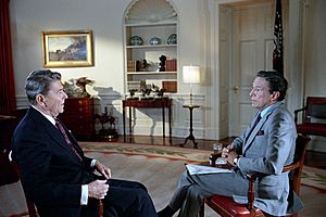 President Ronald Reagan during an interview with Mike Wallace