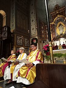 Rev. Lyn Crow, Dean Anne Sawyer and Rev. Melvin Soriano, Christmas Morning 2023