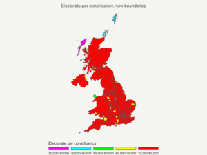 Size of electorate in each United Kingdom house of commons constituency 2023
