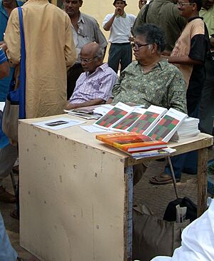 Sunil Gangopadhyay at Krittibas stall in Nandan