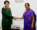 The Chief of General Political Department, Vietnam People’s Army, Sr. Lt. General Luong Cuong calling on the Union Minister for Defence, Smt. Nirmala Sitharaman, in New Delhi on November 13, 2017