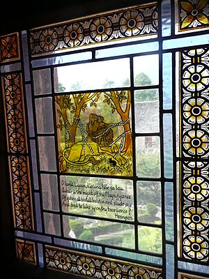 Abbot House Window, Dunfermline, depicting Robert Henryson Poem