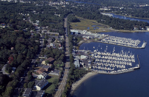 Aerial view of the Acela Amtrak train doing a test run in New England LCCN2011632961