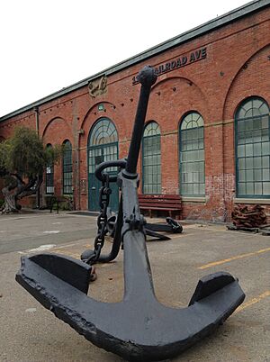 An anchor sits on the exterior of Building 46 which houses the Mare Island Naval and Historical Museum
