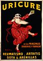 An old man in night-clothes holding up a box of "Uricure" pi Wellcome L0023027