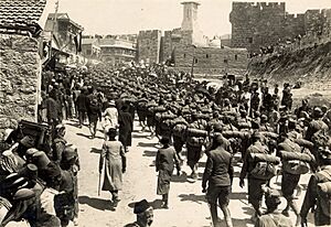 Austrian troops marching up Mt. Zion, 1916