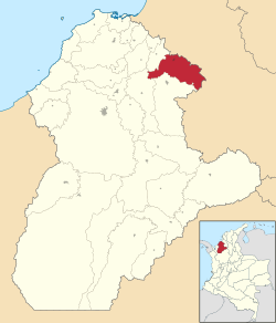 Location of the municipality and town of Chinú in the Córdoba Department of Colombia.