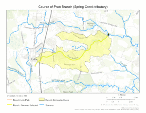 Course of Pratt Branch (Spring Creek tributary)