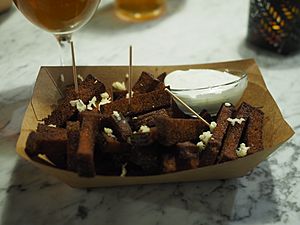 Estonian rye bread sticks at restaurant 100 õlle koht